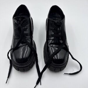 Madden Girl 'G-Hicks' Black Faux Leather Lace Up Platform Loafers Women's Size 7